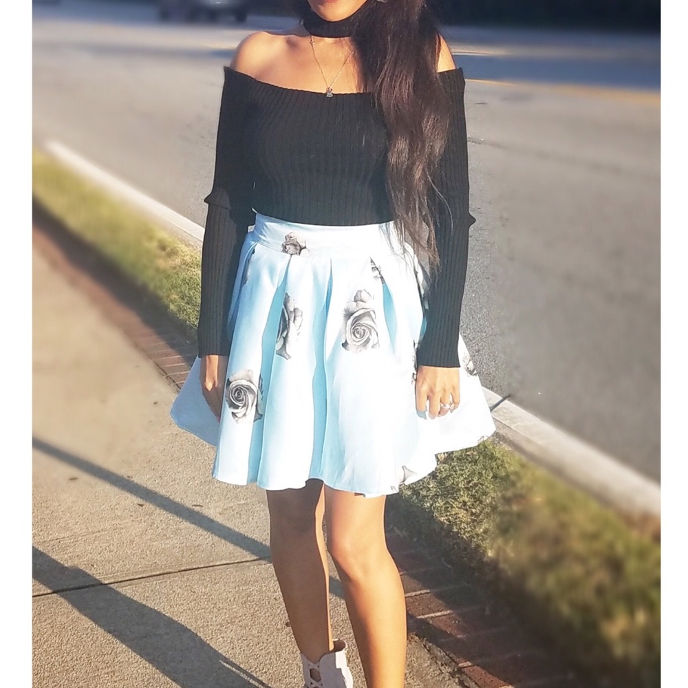 Blue Florals Flare Skirt